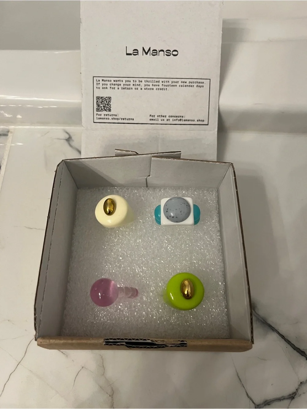 La Manso Color Pop Statement Ring Set - White, Teal, Pink, Lime